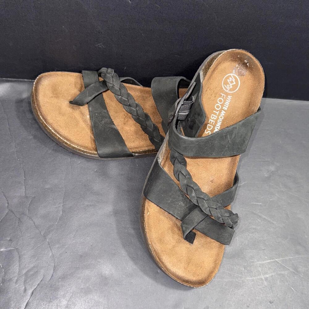 White Mountain Footbeds Hazy Black‎ Boho Outdoor Leather Cork Sandals Sz 7